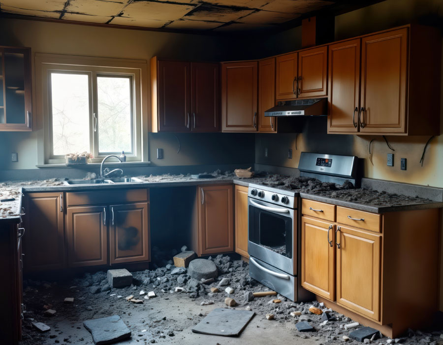 Fire Restoration services, kitchen fire, burned kitchen